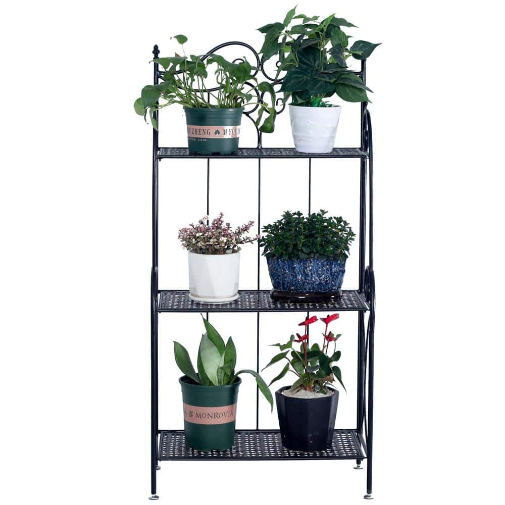 Winado 44.88 in. Tall Indoor/Outdoor Black Metal Foldable Plant Stand (3-Tier) 772695161389