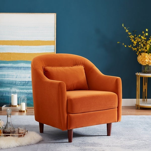 VANOMi 28.34'' Accent Armchair， Velvet Barrel Chair with Solid Wood Legs