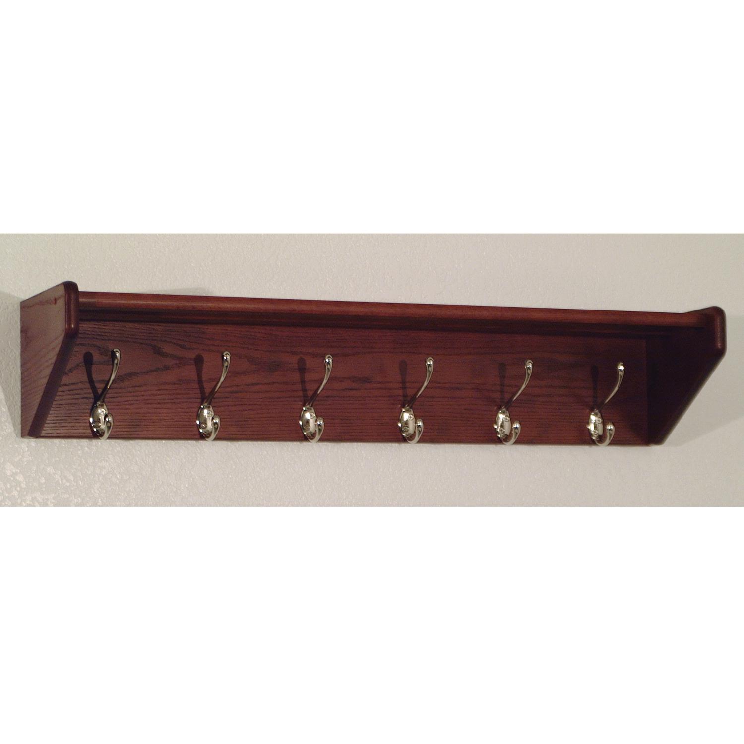 Wooden Mallet 6 Hook Shelf-Finish:Nickel/Mahogany