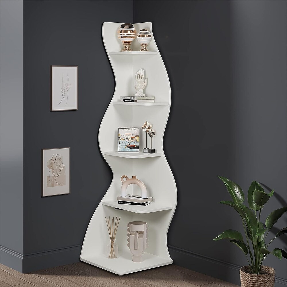 Corner Shelf Bookcase Bookshelf with Unique Shape for Living Room  Home Office