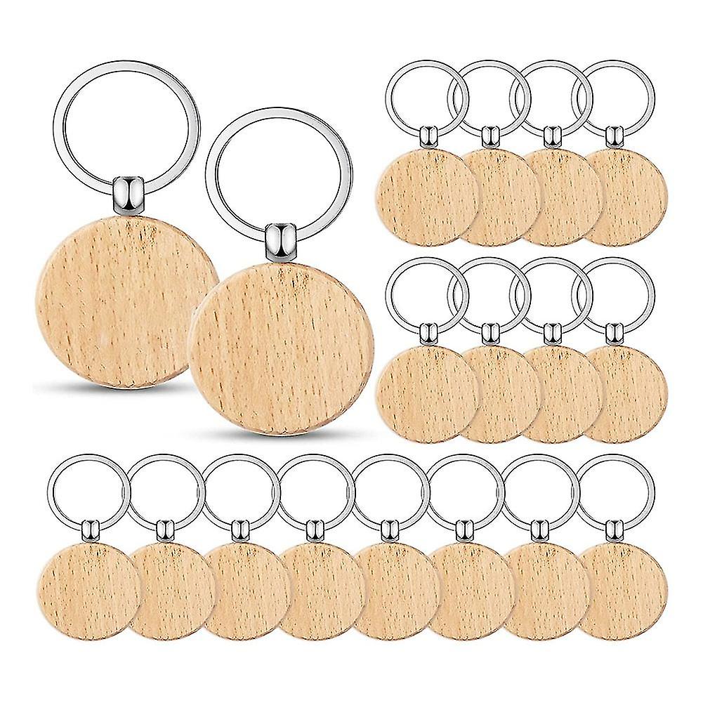 100pieces Wooden Blanks Bulk Round Wood Engraving Blanks Unfinished Wooden Key Ring Key Tag B