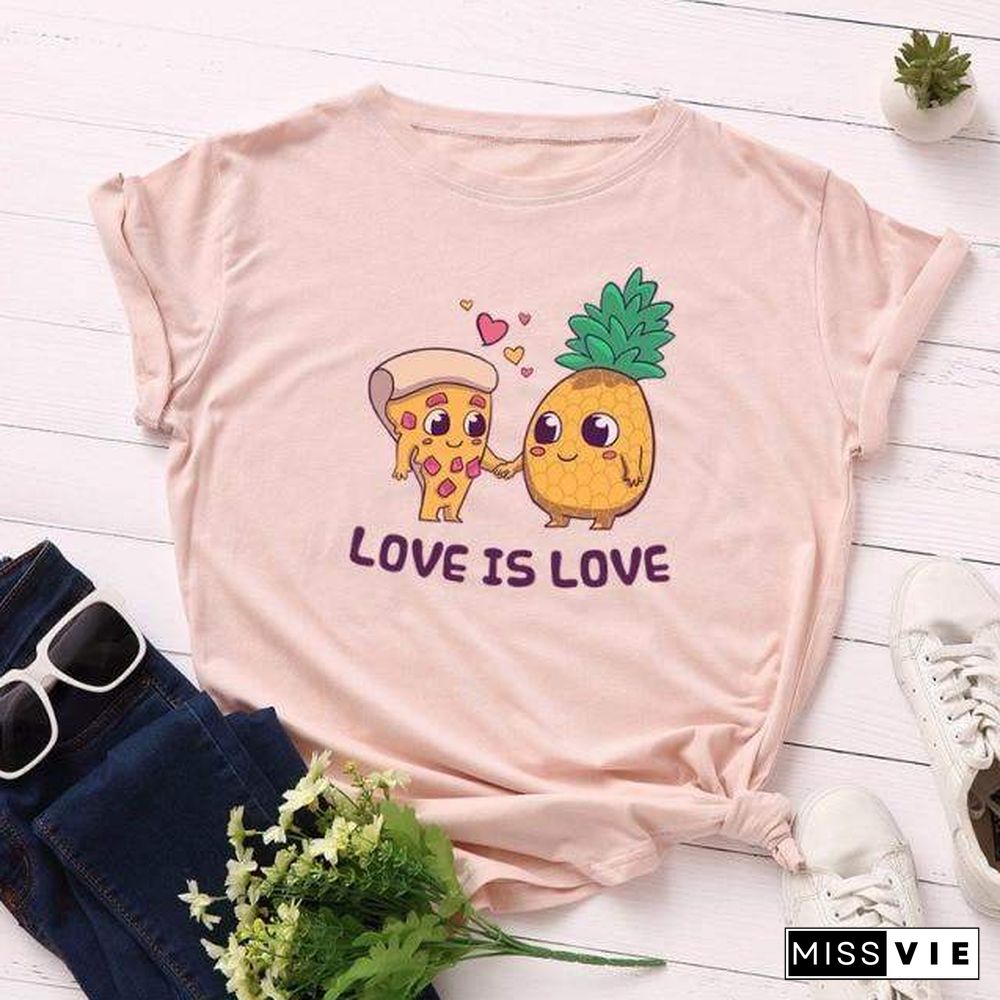 Women T-shirt Summer Cotton Short Sleeve Plus Size 5XL Cartoon Fruit Pineapple Pizza Print Casual O Neck Female Tshirt Tees Tops