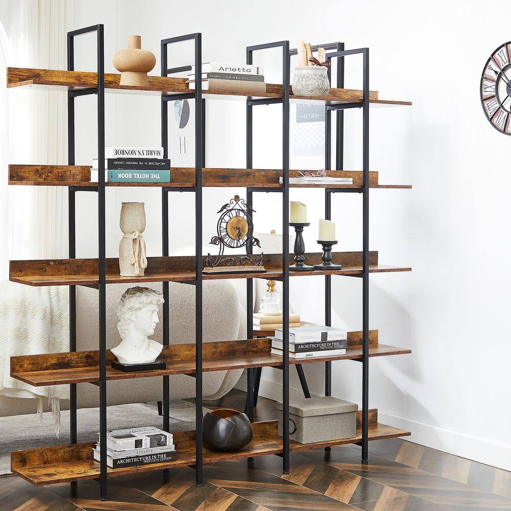 Asucoora Giltner 71 in.Brown Metal 5-Shelf Etagere Bookcase.with Open Back NYZWJ004-BR