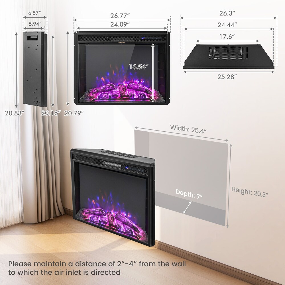 26 Inch Recessed Electric Fireplace with Adjustable Flame Brightness   26.77\