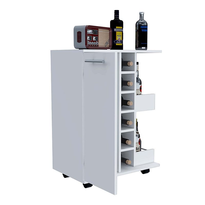 Tennessee Bar Cart， One Cabinet With Division， Six Cubbies For Liquor， Two Shelves