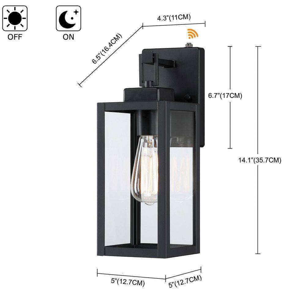 Hukoro 14 in 1-Light Matte Black Outdoor Wall Lantern with Dusk to Dawn (2-PACK) 2F19041-BK-S