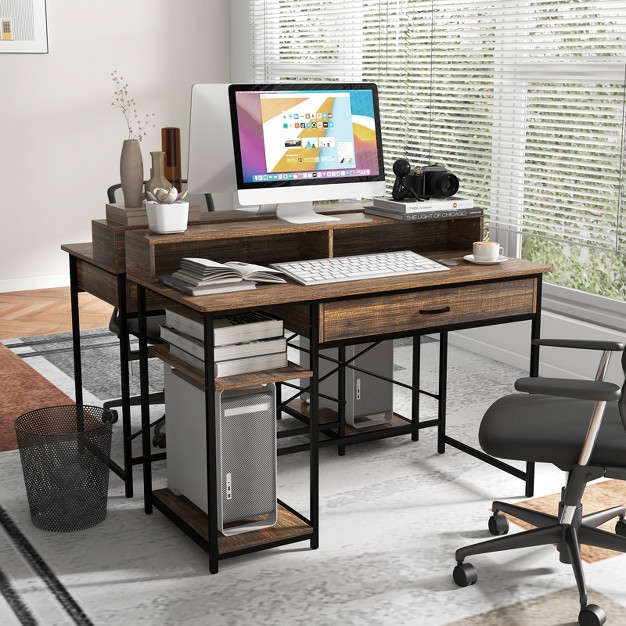 Home Office Writing Desk With Drawer Storage Shelves Cpu Stand