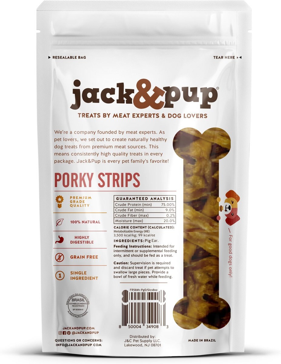 Jack and Pup Pig Ear Slices Dog Treats， 8-oz bag