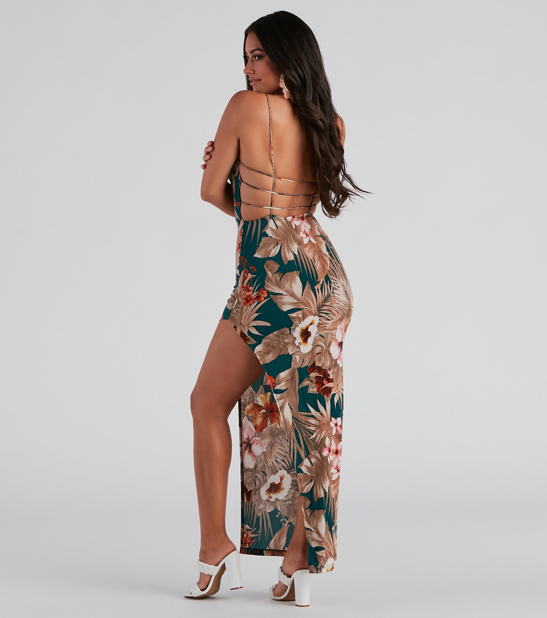 Tropical Flower Lattice Back Dress