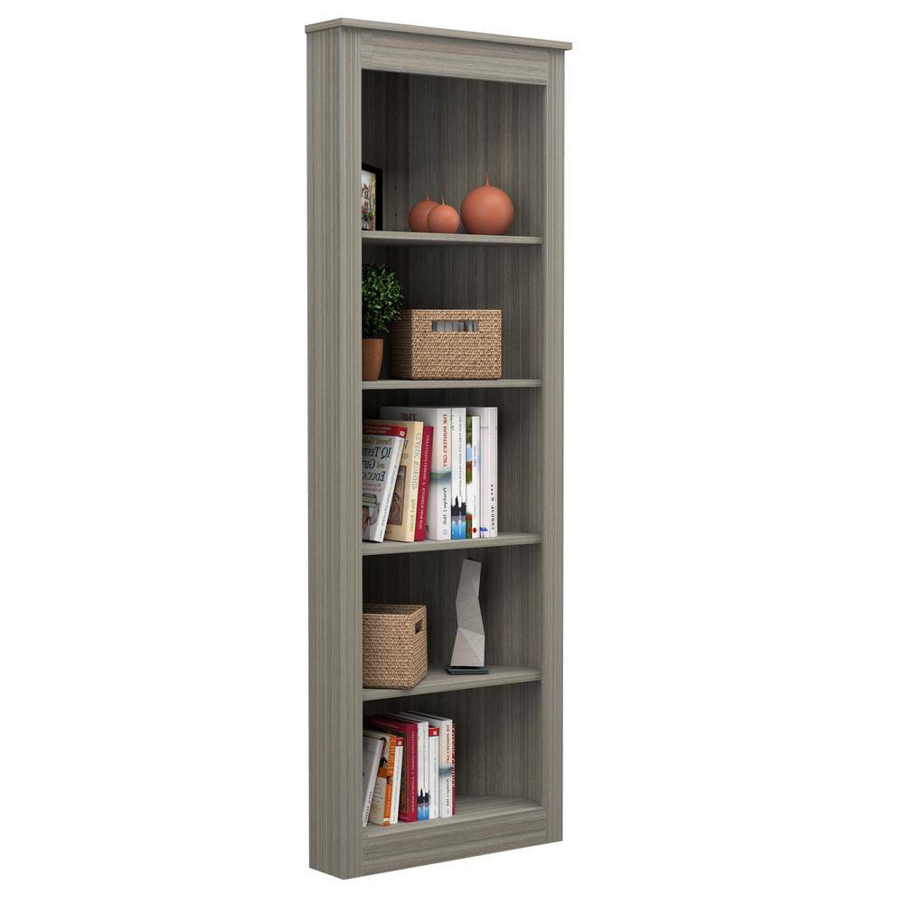 70.9 in. Smoke Oak Wood 5-shelf Corner Bookcase BE-12804