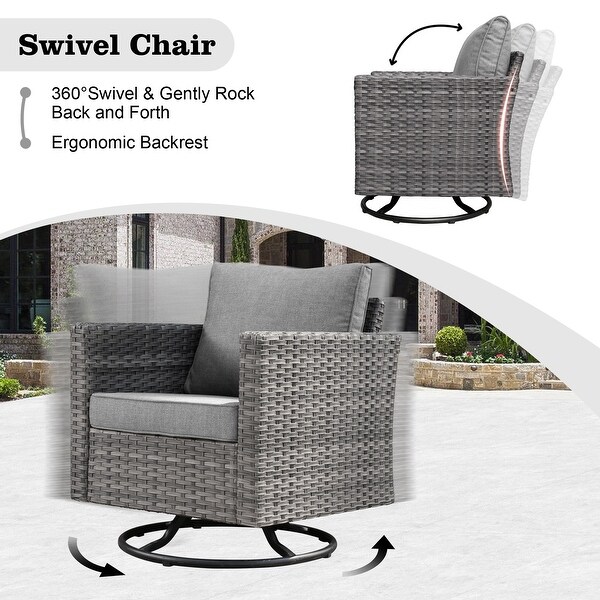 HOOOWOOO 10piece Patio Wicker Furniture Sectional Sofa Set Swivel Rocker with Fire Pit Table