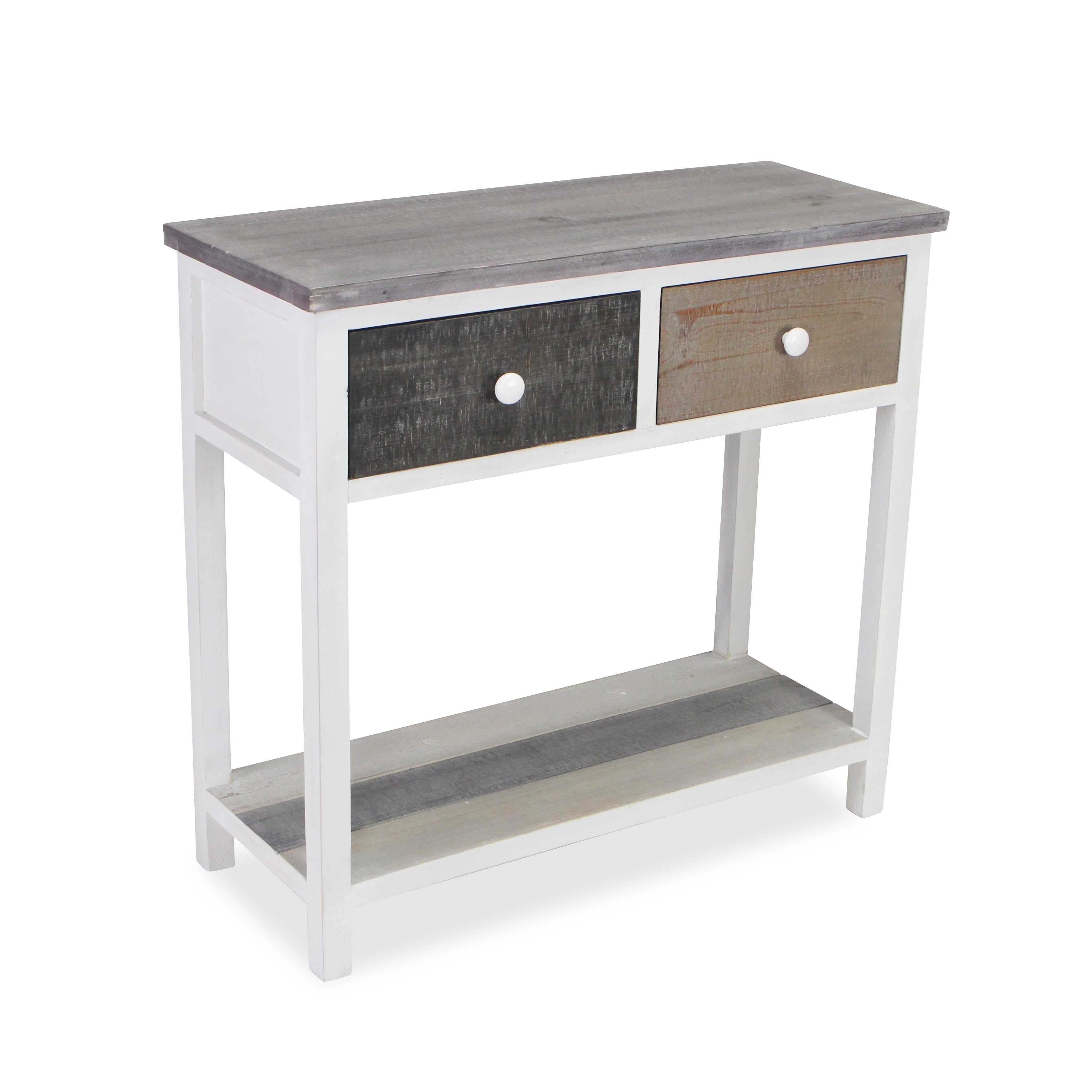 Distressed Gray and White Table with 2 Drawers and Bottom Shelf - 32 W x 13 D x 30 H