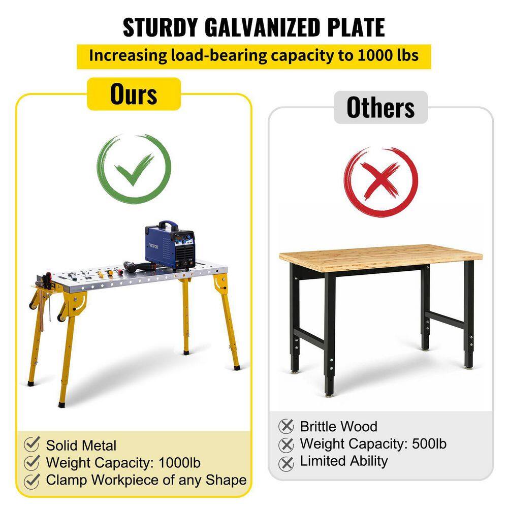 VEVOR 46 in. x 18 in. Welding Table Steel Folding Industrial Workbench with 1000 lbs. Load Capacity Adjustable Height HJTYCWBD14618JCDAV0
