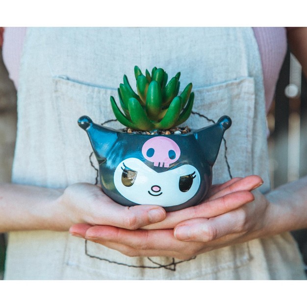 Silver Buffalo Sanrio Kuromi Smiling Head 3 inch Ceramic Mini Planter With Artificial Succulent