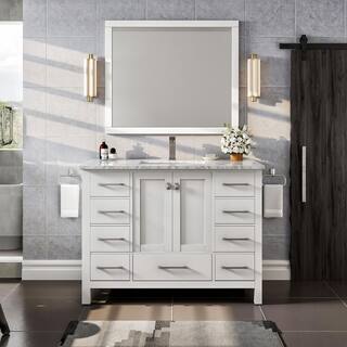 Eviva London 42 in. W x 18 in. D x 34 in. H Bathroom Vanity in White with White Carrara Marble Top with White Sink TVN414-42X18WH