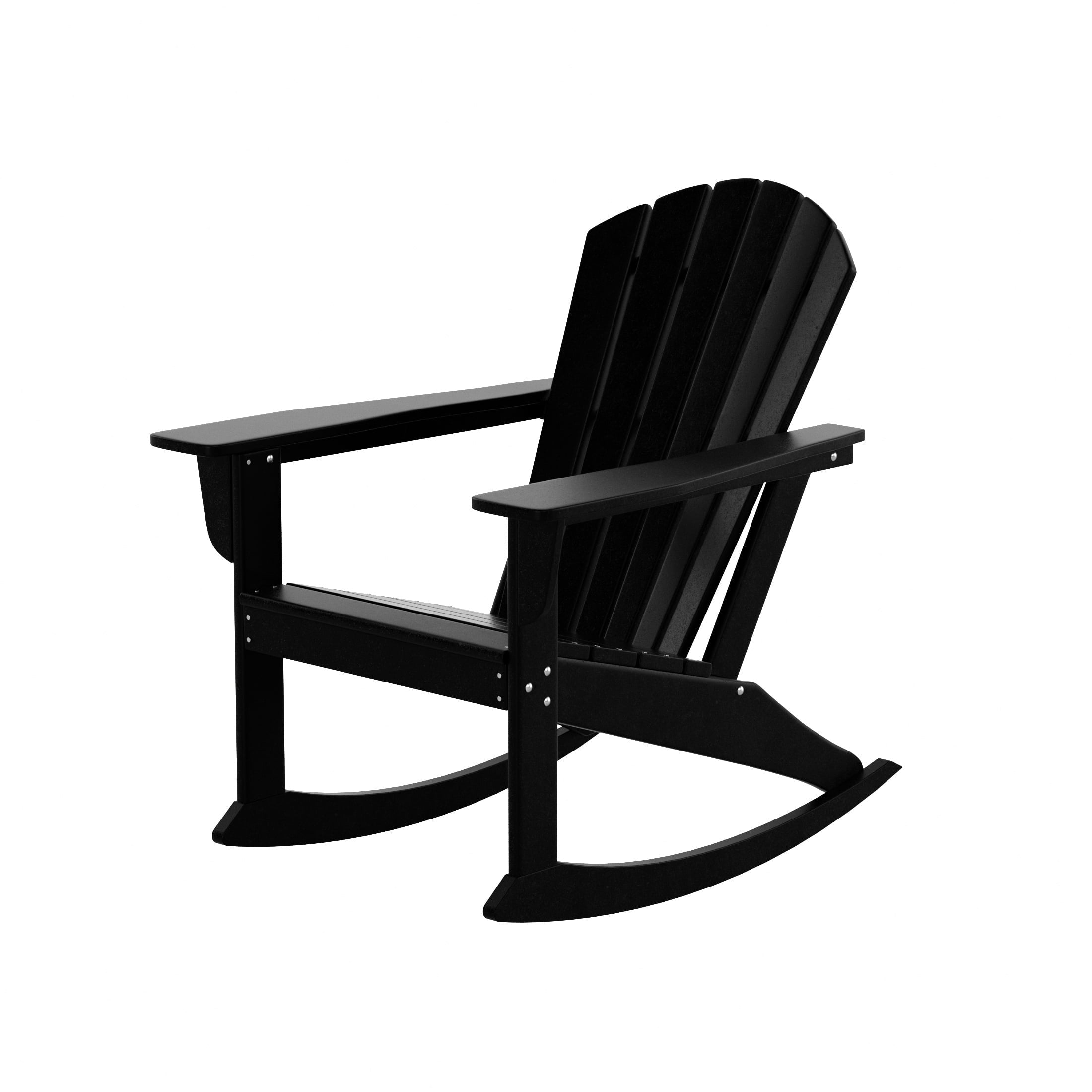 WestinTrends Dylan Outdoor Rocking Chair, All Weather Poly Lumber Seashell Adirondack Rocker Chair, 350 Lbs Support Black Rocking Chairs for Porch Garden Backyard and Indoor