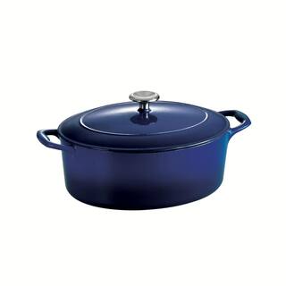 Tramontina Gourmet 5.5 qt. Oval Enameled Cast Iron Dutch Oven in Gradated Cobalt with Lid 80131077DS