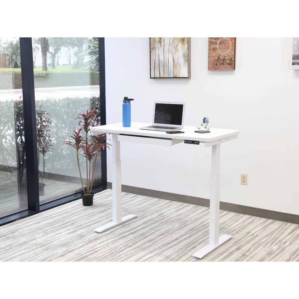 Motionwise 48 in. Rectangular White 1 Drawer Standing Desk with Adjustable Height Feature SDG48W