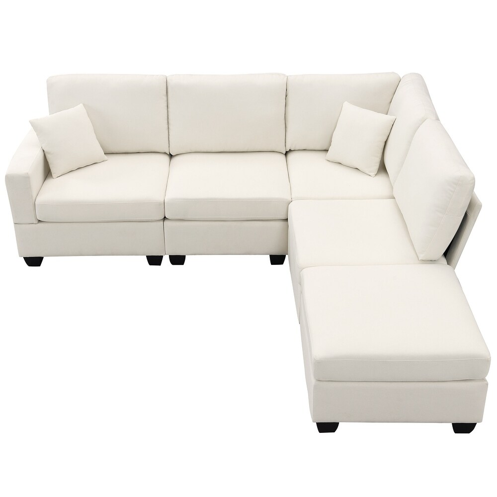 L Shaped Couch Sectional Sofa with Convertible Ottoman   2 Pillows