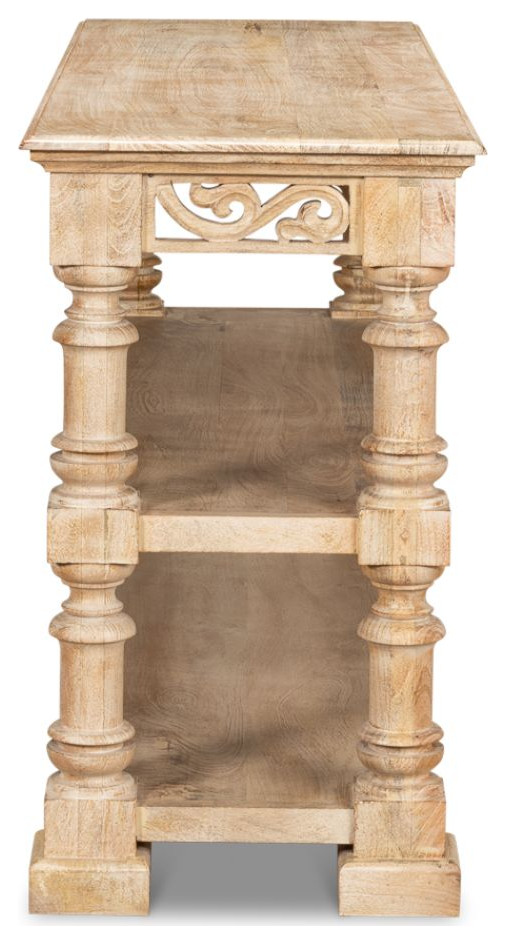 Fowler Carved Console With Shelf Solid Wood   Traditional   Console Tables   by Sideboards and Things  Houzz