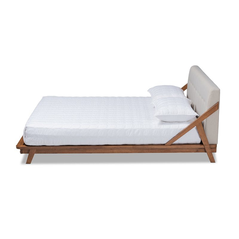 Bowery Hill Mid-Century Upholstered Wood Full Platform Bed - Light Beige