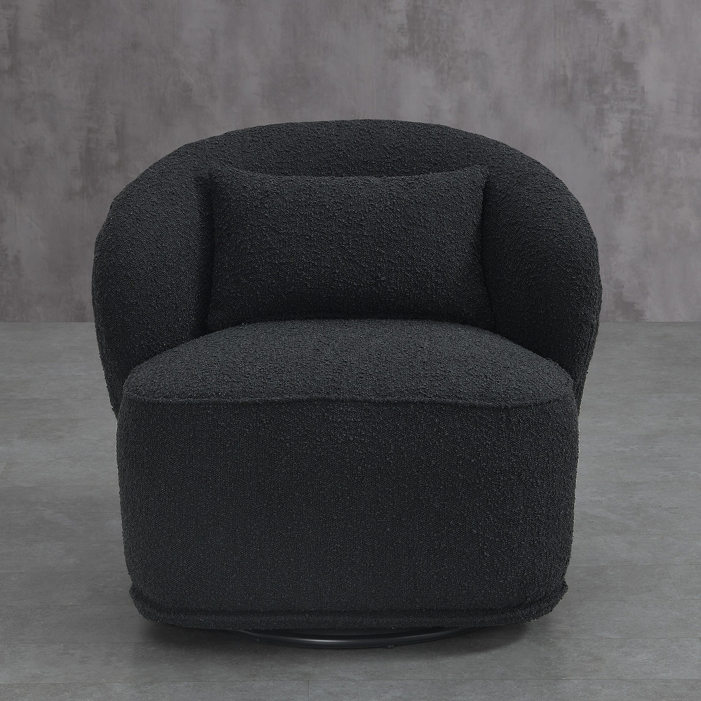 Boucle Upholstered Tufted Back Swivel Barrel Chair