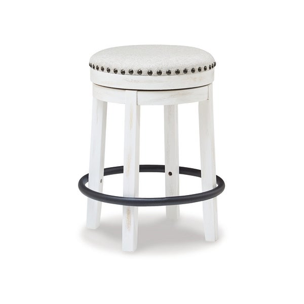 Zane 24 Inch Backless Swivel Counter Stool， Round White Seat， White Wood