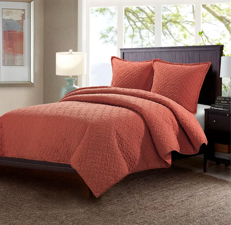 Orange Red Fairview Queen 3 Piece Bedding Collection