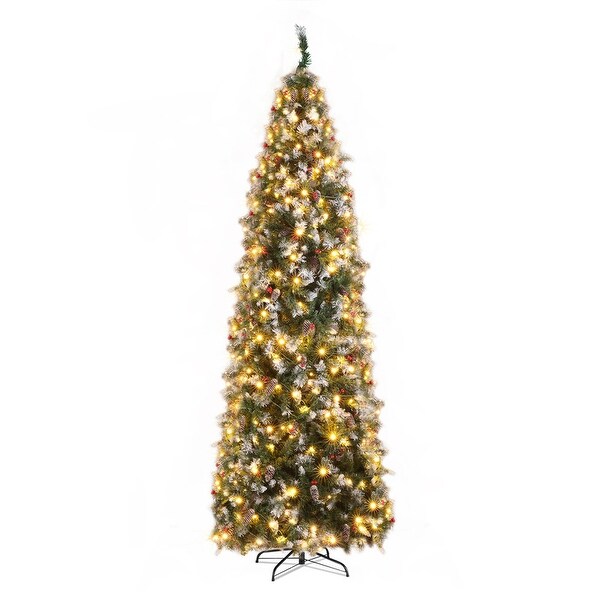 9 Ft PreLit LED Pencil Artificial Christmas Tree with 460 Lights and Decorations