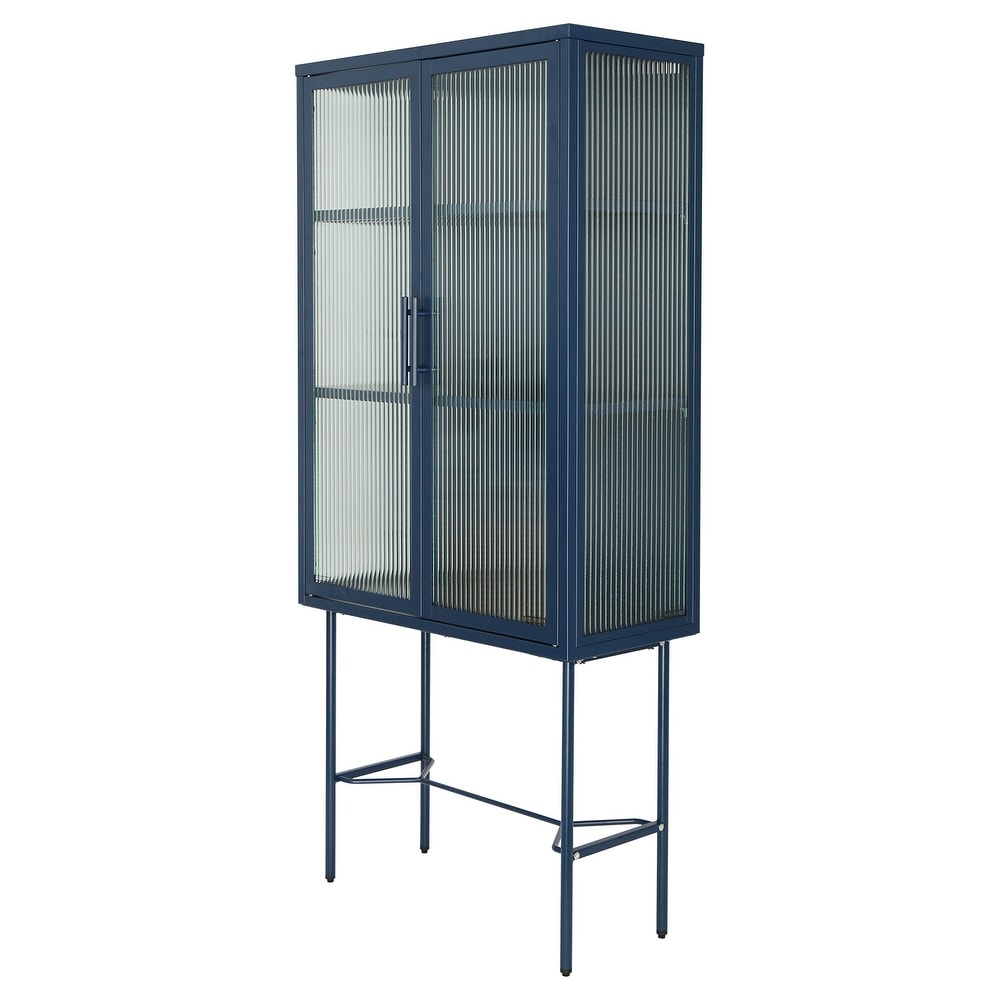 Elegant Floor Cabinet with 2 Tampered Glass Doors Living Room Display Cabinet