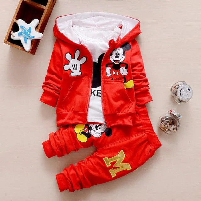 Baby Girls Boys Mickey Minnie Clothing Sets Spring Autumn Kids Outfits Hoodie+T-shirt+Pants Tracksuit Children Sport Suit