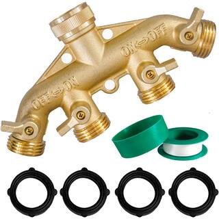 Cubilan Brass Garden Hose Splitter (4 Way) Solid Brass Hose Connector 34 Hose Spigot Adapter 4 Valves B086MCB2KZ