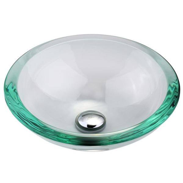 KRAUS Edge Glass Vessel Sink in Clear with Pop-Up Drain and Mounting Ring in Chrome GV-150--CH