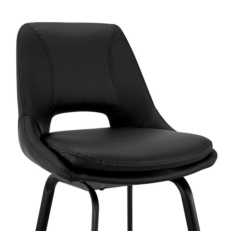 30 Inch Open Back Leatherette Swivel Bar Stool， Black