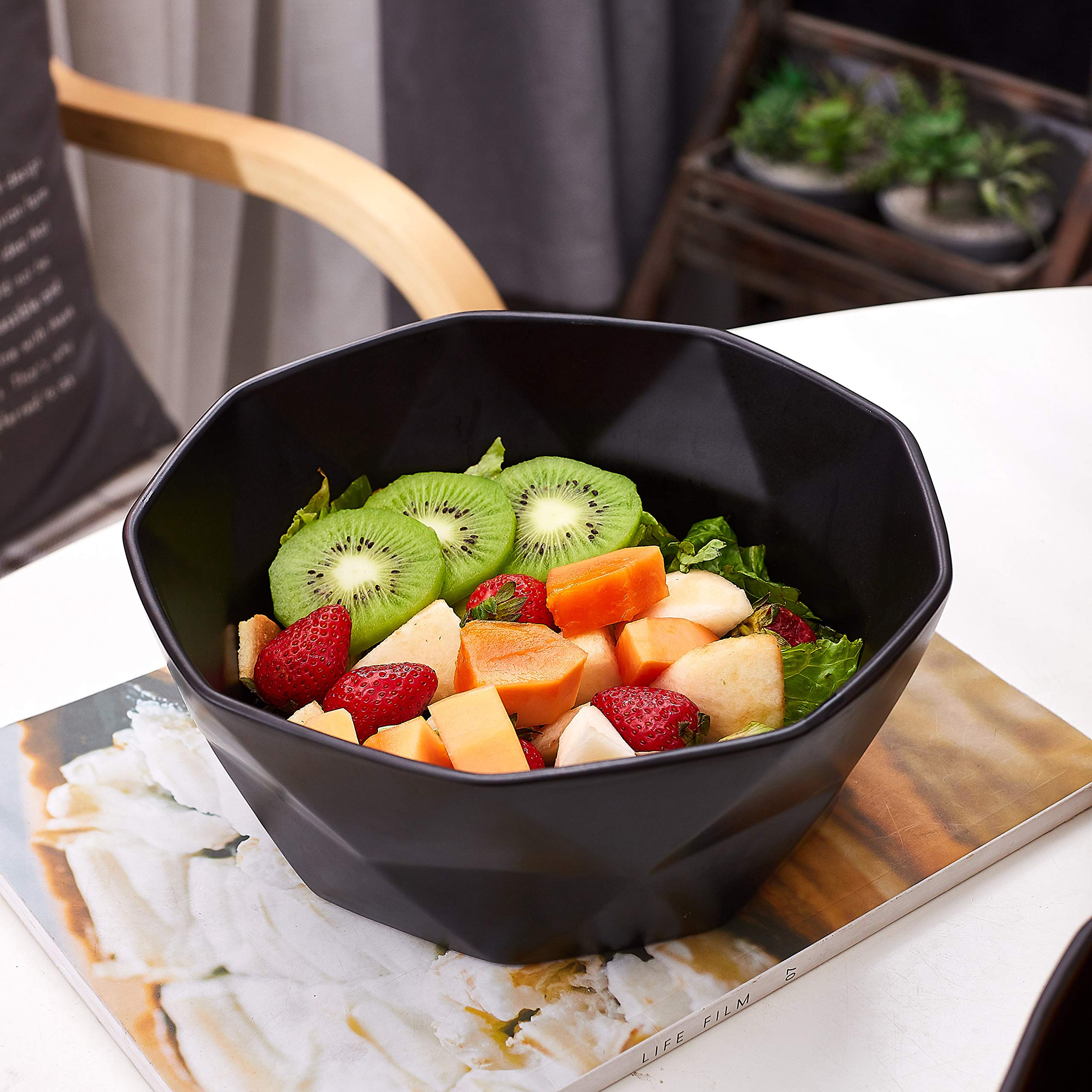 Set Of 2 Premium Ceramic Geometric Large Salad Serving Bowls (60 Oz) Oven Safe. For Family