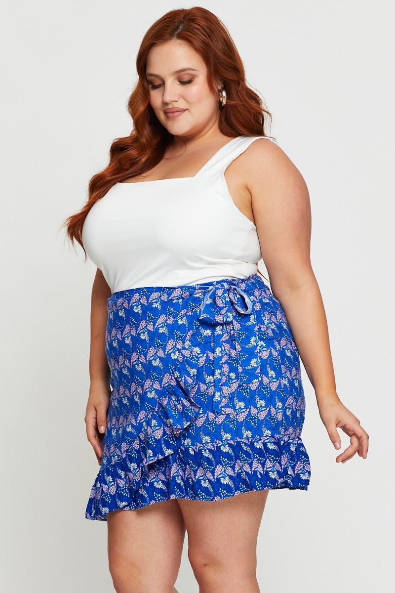 Boho Print Mini Skater Skirt Ruffle Hem