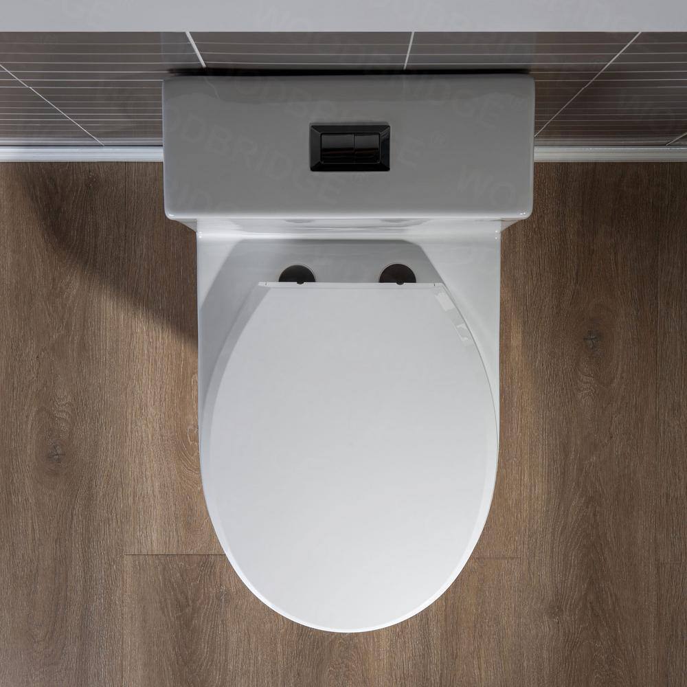 WOODBRIDGE Reo 1-Piece 1.28 GPF High Efficiency Dual Flush Round All-In One Toilet in White with Soft Closed Seat Included HB0500MB