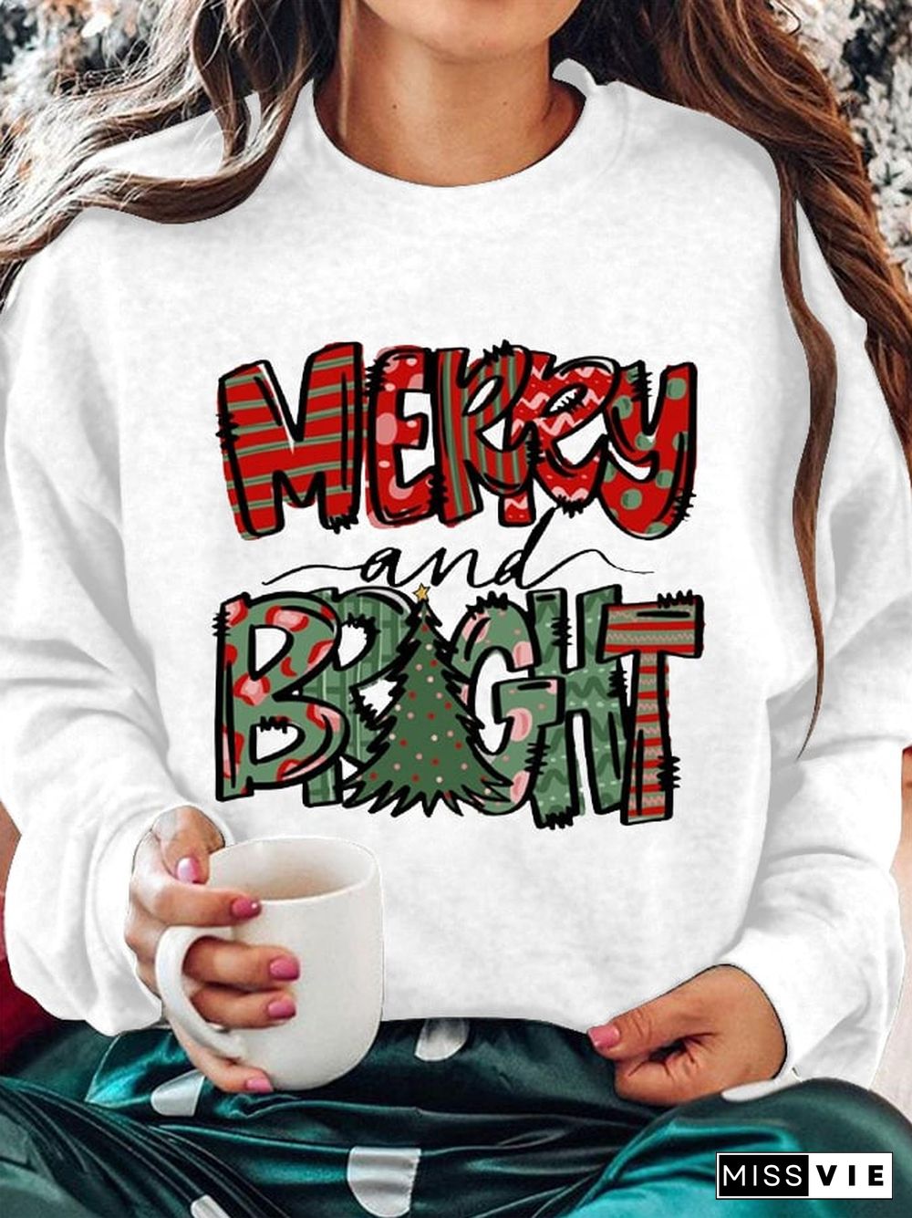 Women's Merry And Bright Christmas Tree Casual Sweatshirt