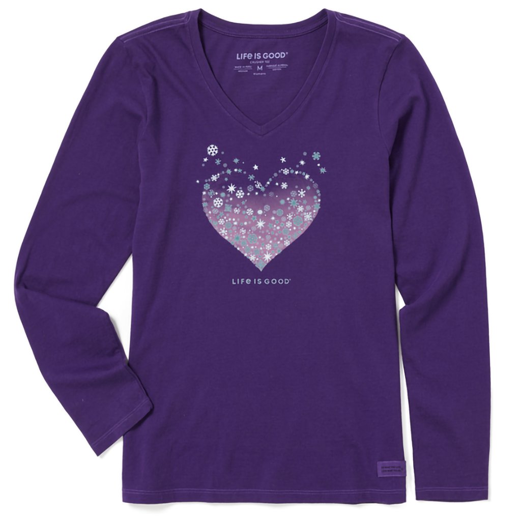 Life Is Good  Women's Heart of Snow Long Sleeve Crusher Vee