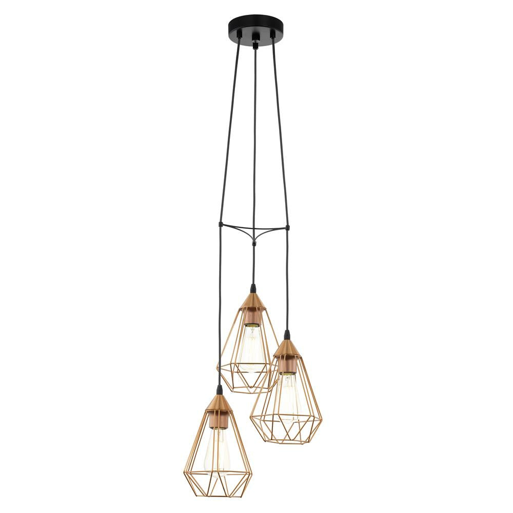 Eglo 94196 Tarbes Vintage Copper Wire Cage 3 Lamp Cluster Pendant Light