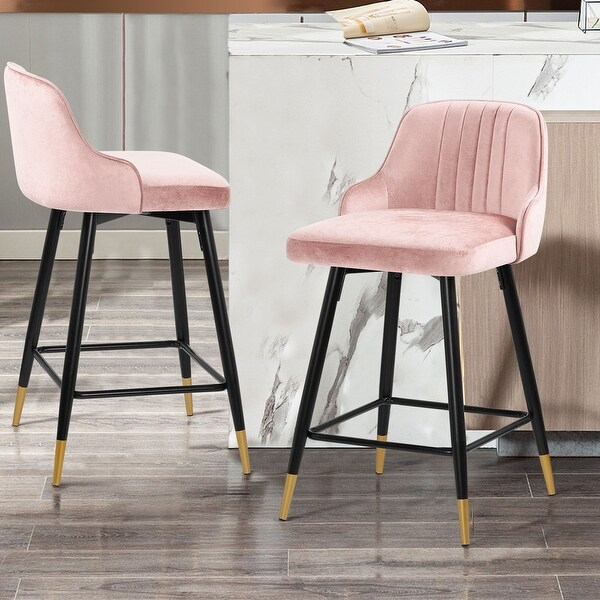 Velvet Upholstered Swivel Bar Stool or Counter Stool with Low Back (Set of 2)