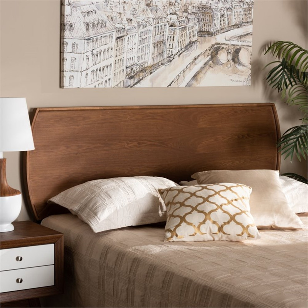 Bowery Hill Mid Century Wood King Size Headboard in Ash Walnut   Transitional   Headboards   by Homesquare  Houzz