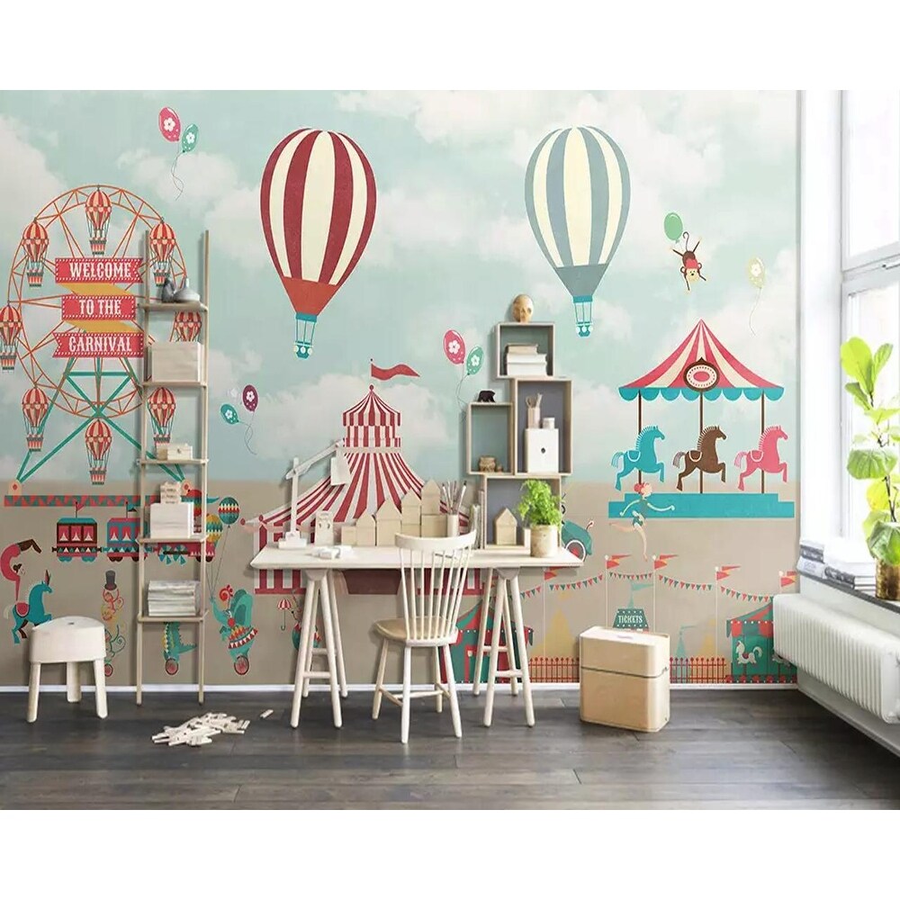 Peel Stick Red Circus Amusement Park Removable Wallpaper