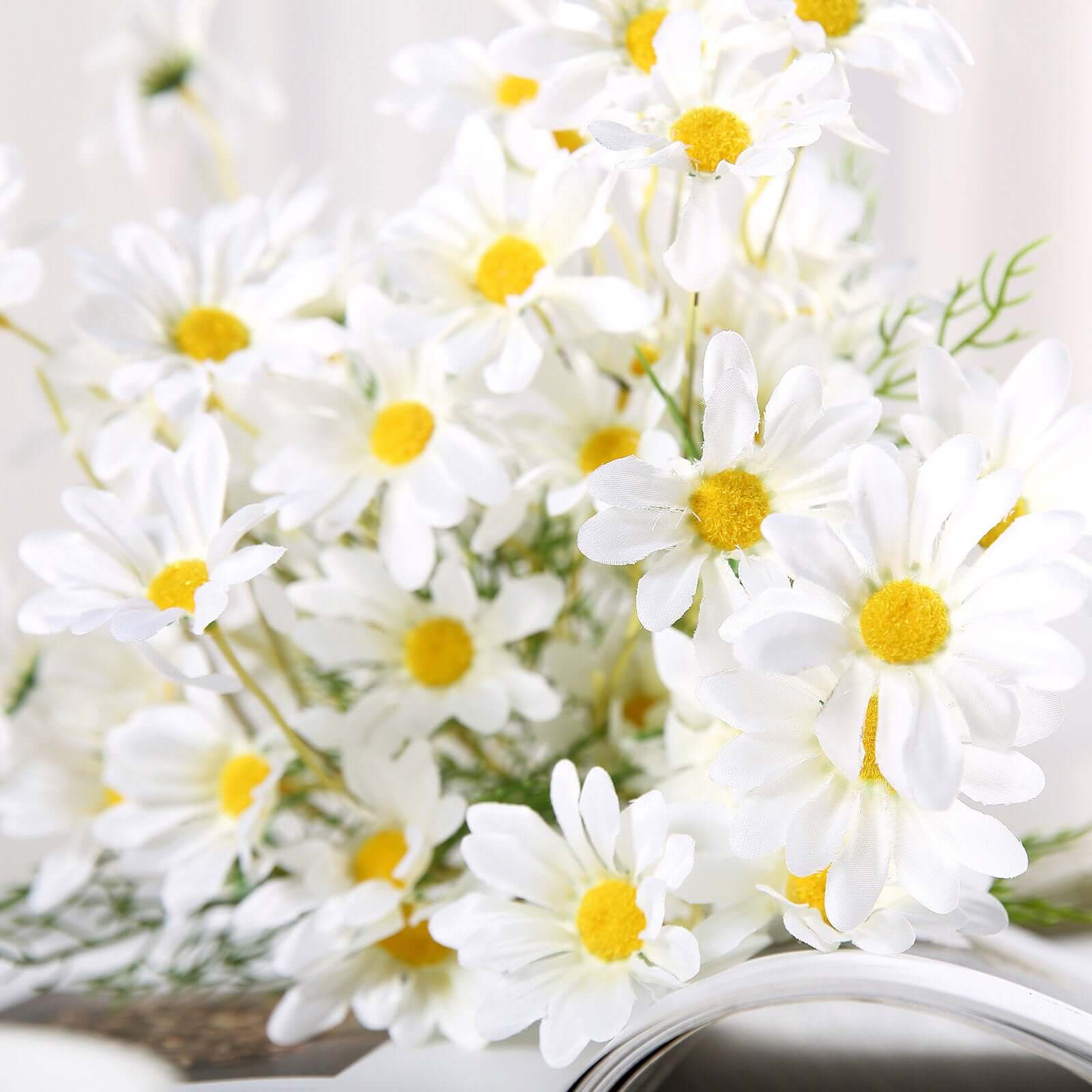 6 Bushes White Artificial Silk Daisy Flower Stem Bouquet Branches