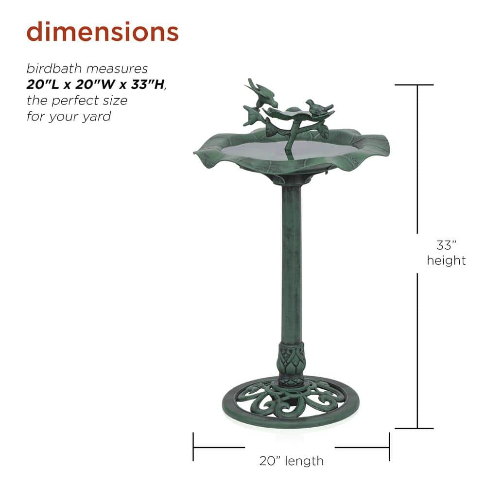 Alpine Corporation 33 in. Tall Outdoor Lotus Birdbath Yard Statue， Green TEC108