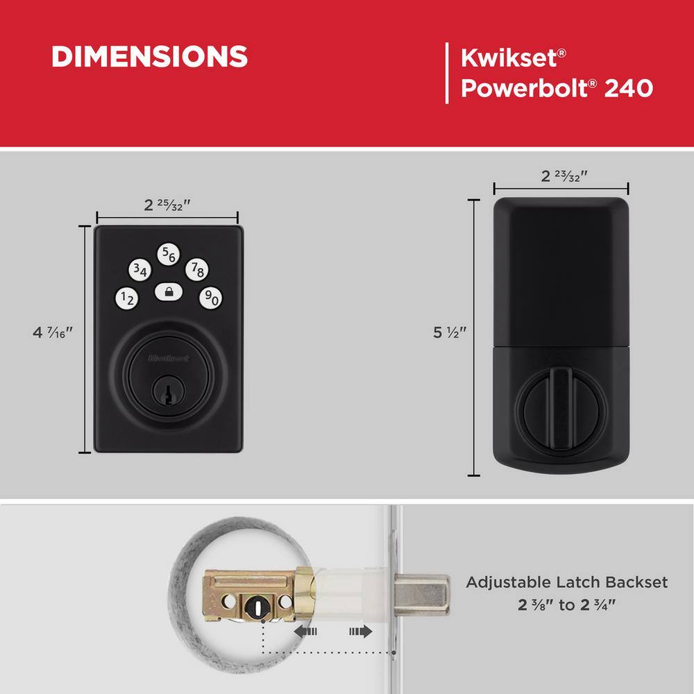 Kwikset Powerbolt 240 5-Button Keypad Matte Black Contemporary Electronic Deadbolt Door Lock 9240CNT514RBP4A