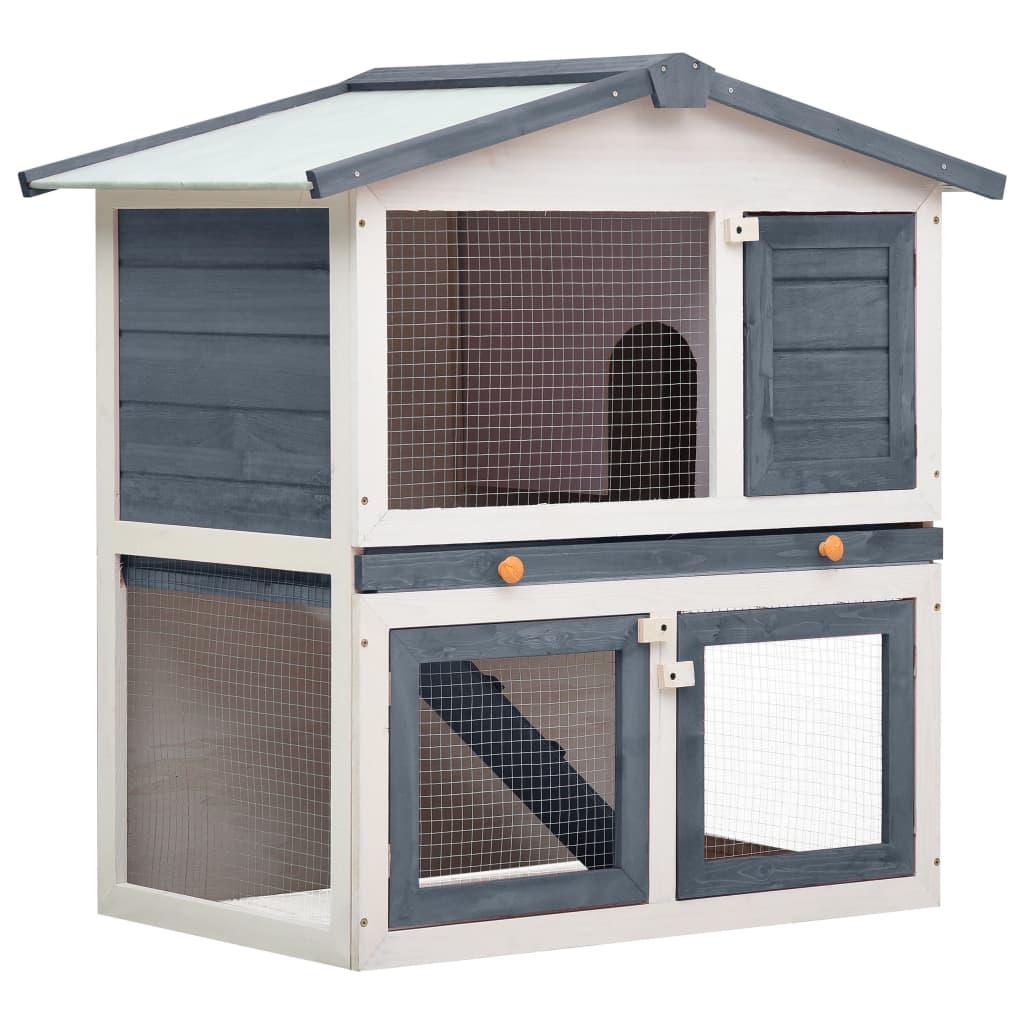 Rabbit Hutch Outdoor Inlife Outside Rabbit Cage 2 Layers， Gray， Wood