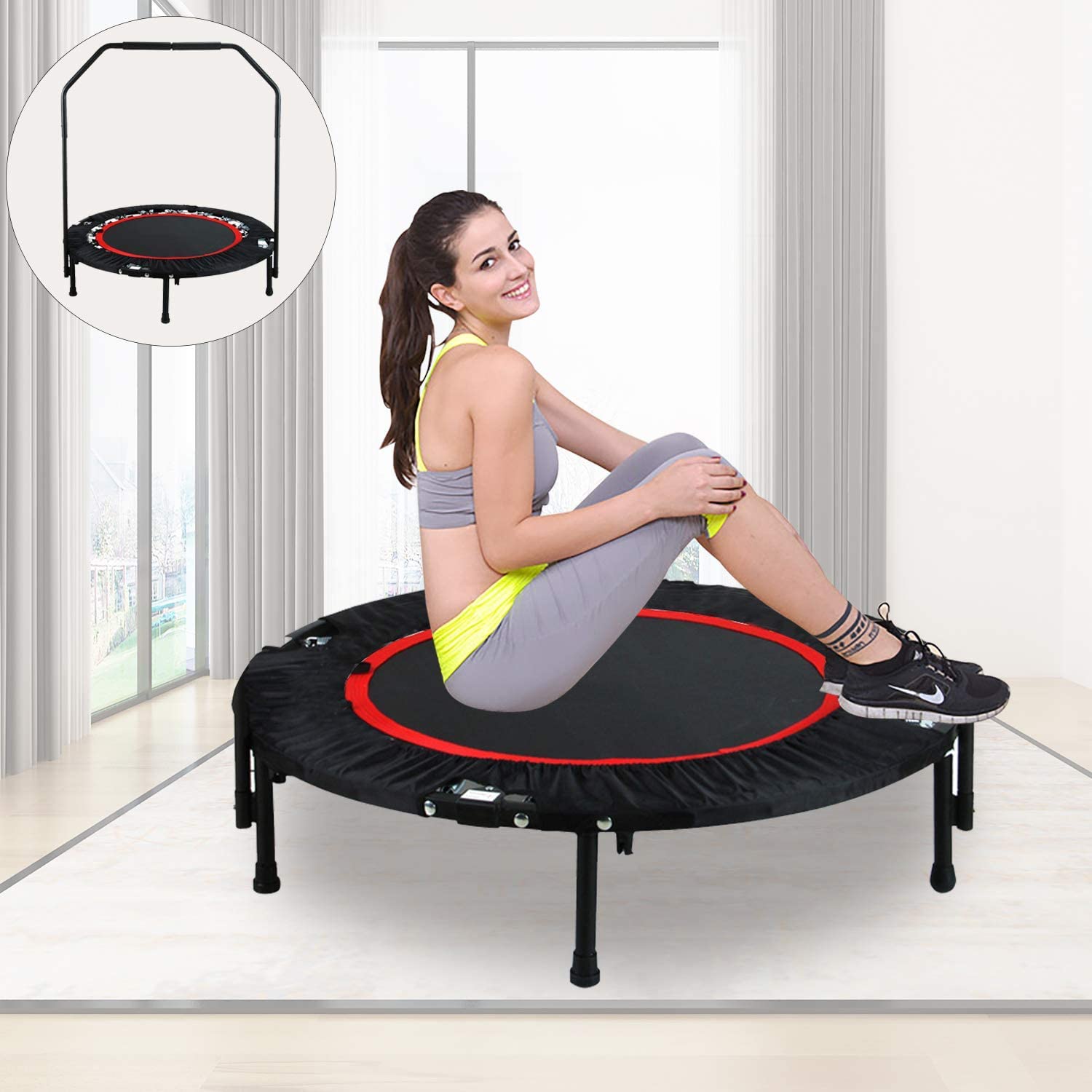 REDCAMP Mini Trampolines Rebounder for Adults, Foldable Fitness Trampoline with Adjustable Handle for Indoor/Garden/Workout