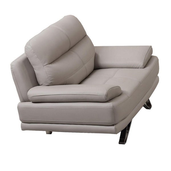 Reni 44 Inch Sofa Chair， Channel Tufted Light Gray Soft Leather Upholstery