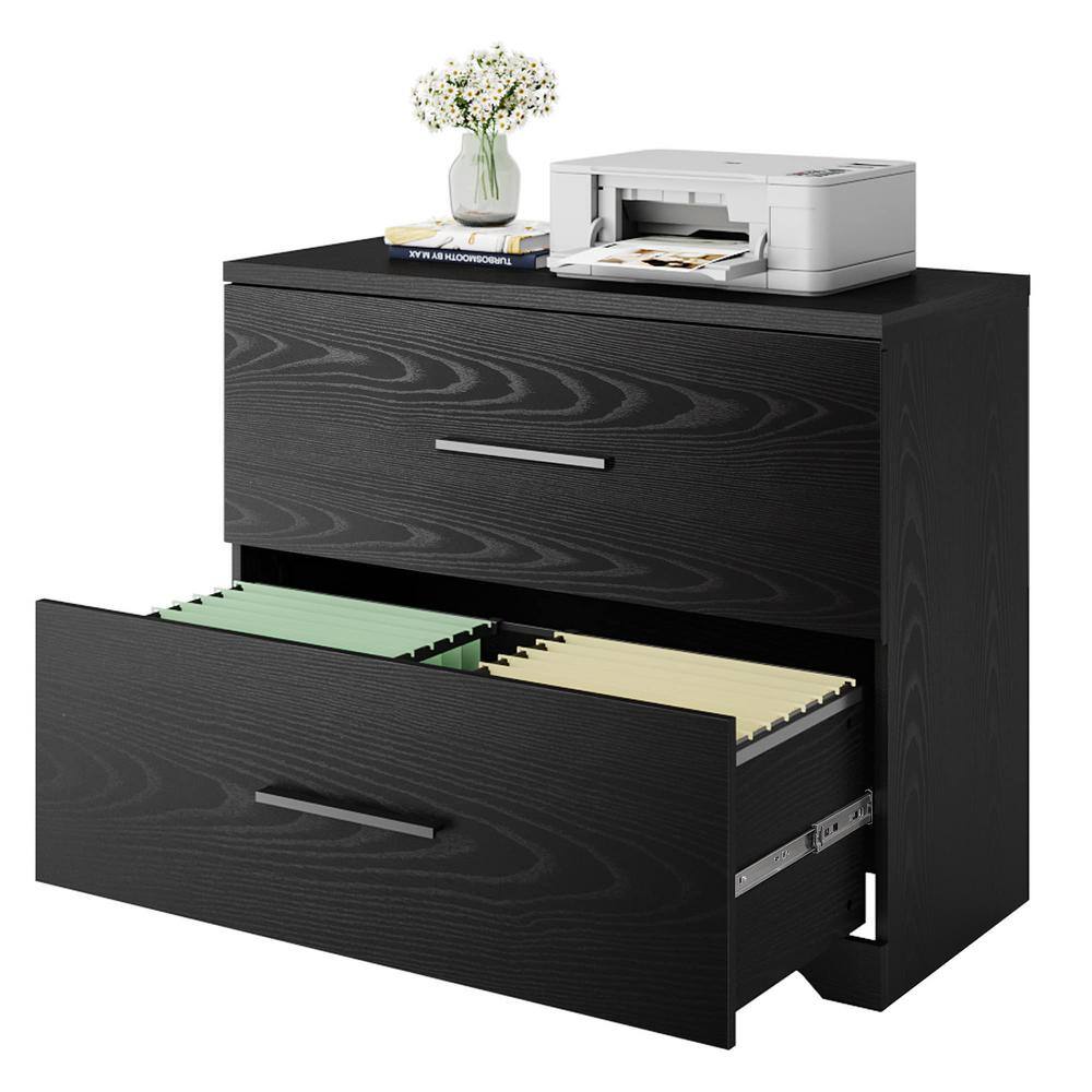 Modern Black 2-Drawer Wood Lateral File Cabinet with Anti-tilt Mechanism DE107056868